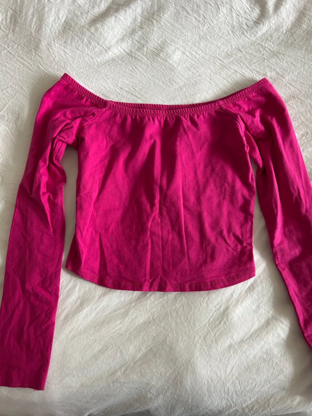 BDG cropped dark pink off the shoulder long sleeve